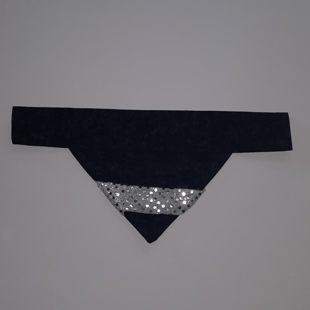Fancy Pet Scarfs Dog Bandana Black Silver Front Sequin